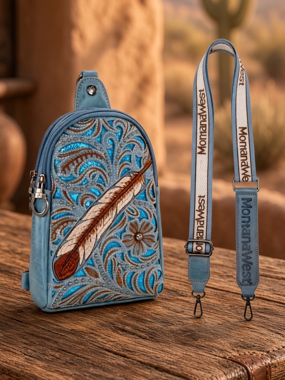 Montana West Embroidered Feather Cut-Out
Floral Sling Bag NWT